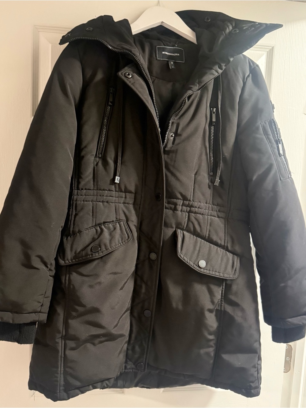 BCBGMaxAzria Black Puffer Parka with Hood